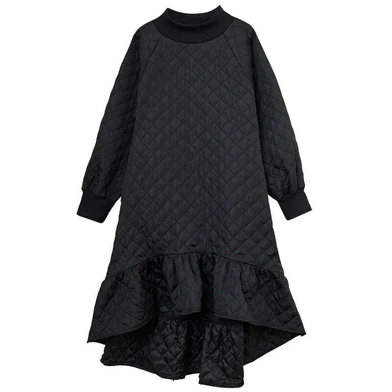 KIMLUD, XITAO Loose Irregular Dress Personality Ruffles Women 2023 Autumn Winter New Casual Fashion Trend Vintage Dress HQQ1638, black HQQ1638 / One Size, KIMLUD APPAREL - Womens Clothes