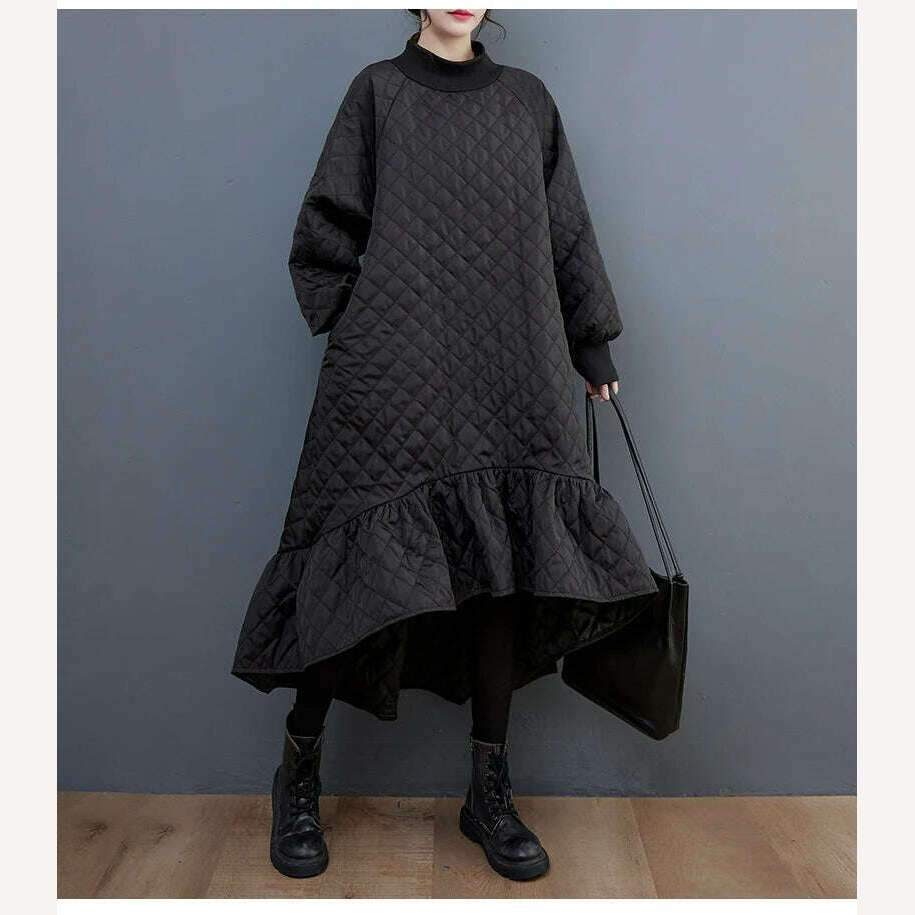 KIMLUD, XITAO Loose Irregular Dress Personality Ruffles Women 2023 Autumn Winter New Casual Fashion Trend Vintage Dress HQQ1638, KIMLUD Womens Clothes