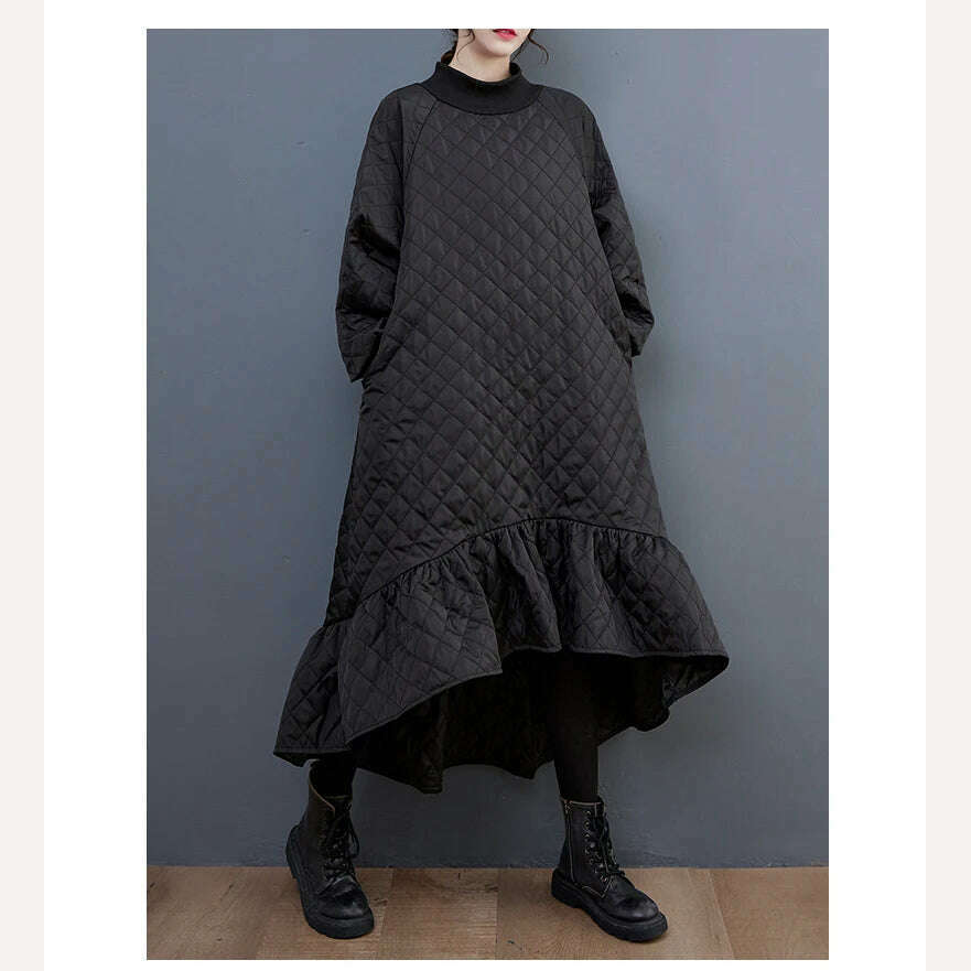 KIMLUD, XITAO Loose Irregular Dress Personality Ruffles Women 2023 Autumn Winter New Casual Fashion Trend Vintage Dress HQQ1638, KIMLUD Womens Clothes
