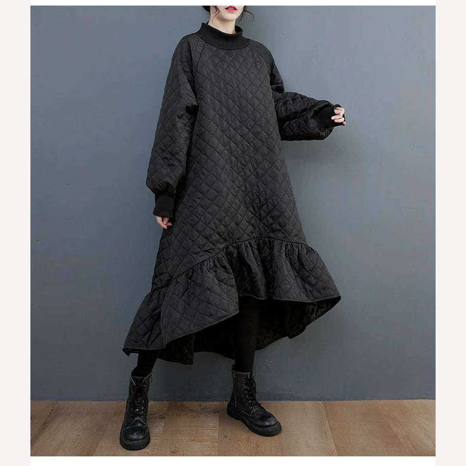 KIMLUD, XITAO Loose Irregular Dress Personality Ruffles Women 2023 Autumn Winter New Casual Fashion Trend Vintage Dress HQQ1638, KIMLUD Womens Clothes