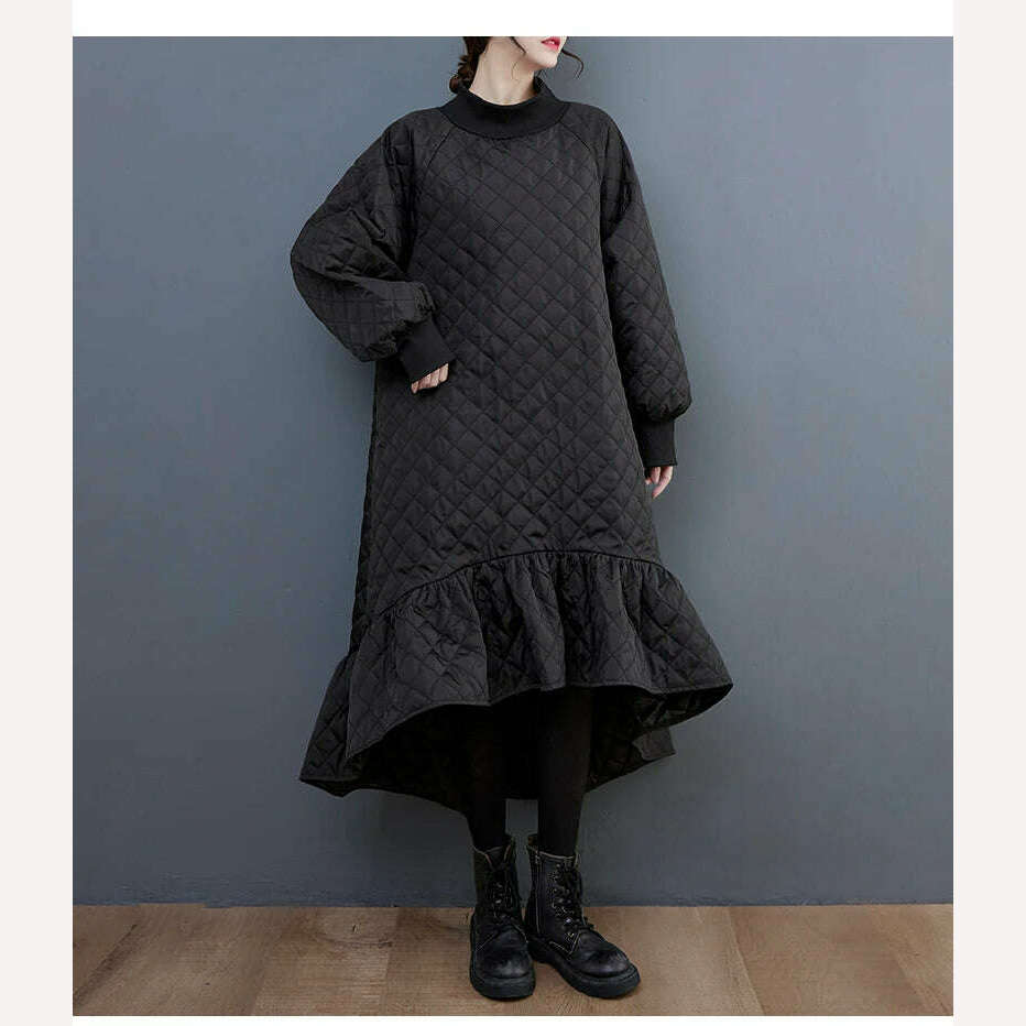 KIMLUD, XITAO Loose Irregular Dress Personality Ruffles Women 2023 Autumn Winter New Casual Fashion Trend Vintage Dress HQQ1638, KIMLUD Womens Clothes