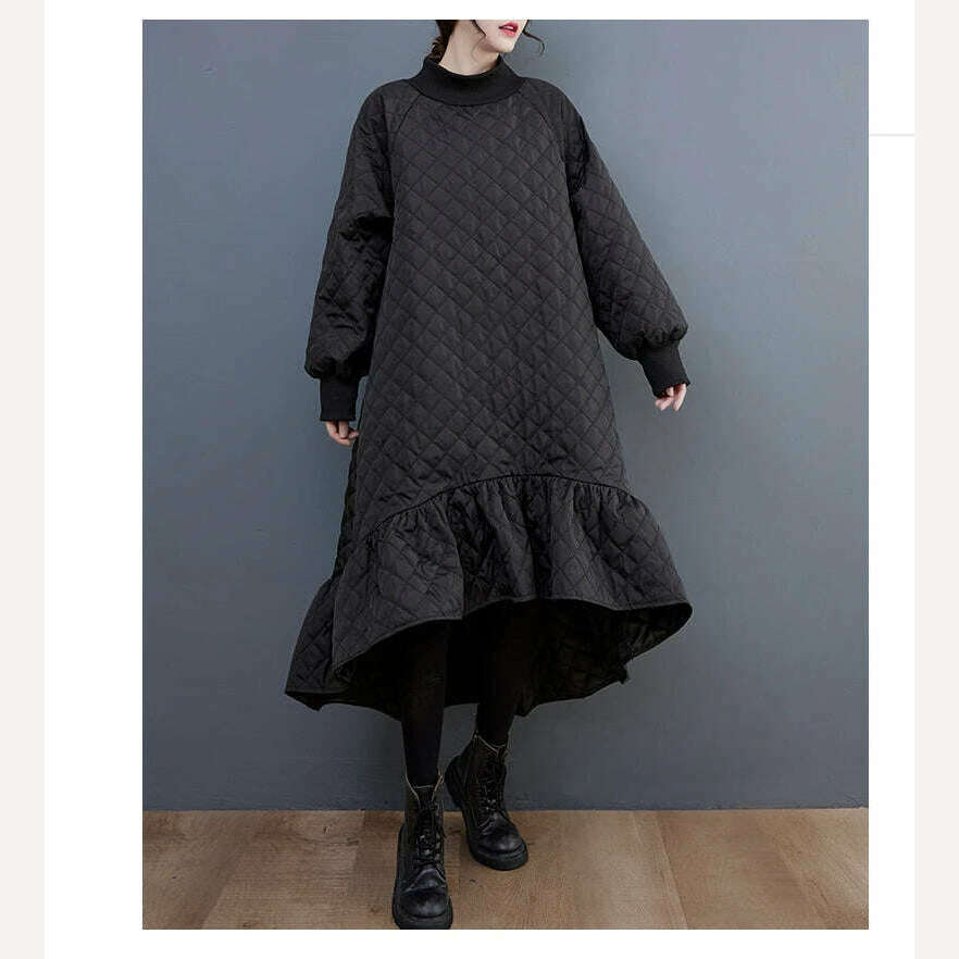 KIMLUD, XITAO Loose Irregular Dress Personality Ruffles Women 2023 Autumn Winter New Casual Fashion Trend Vintage Dress HQQ1638, KIMLUD Womens Clothes