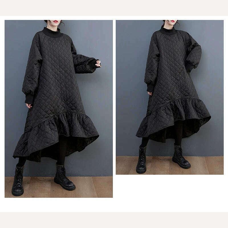 KIMLUD, XITAO Loose Irregular Dress Personality Ruffles Women 2023 Autumn Winter New Casual Fashion Trend Vintage Dress HQQ1638, KIMLUD Womens Clothes