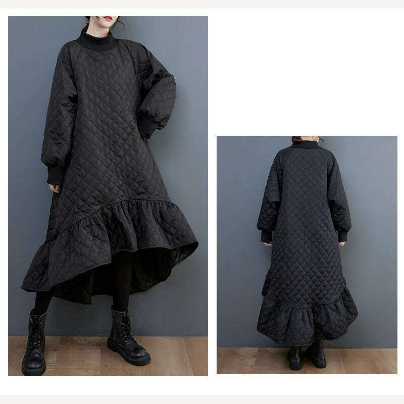 KIMLUD, XITAO Loose Irregular Dress Personality Ruffles Women 2023 Autumn Winter New Casual Fashion Trend Vintage Dress HQQ1638, KIMLUD Womens Clothes