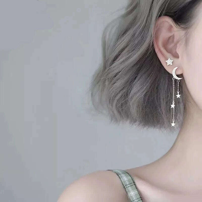 KIMLUD, XIYANIKE Silver Color Moon Stars Tassel Earrings Charm Women Asymmetry Jewelry New Fashion Elegant Party Accessories Gift, Default Title, KIMLUD APPAREL - Womens Clothes