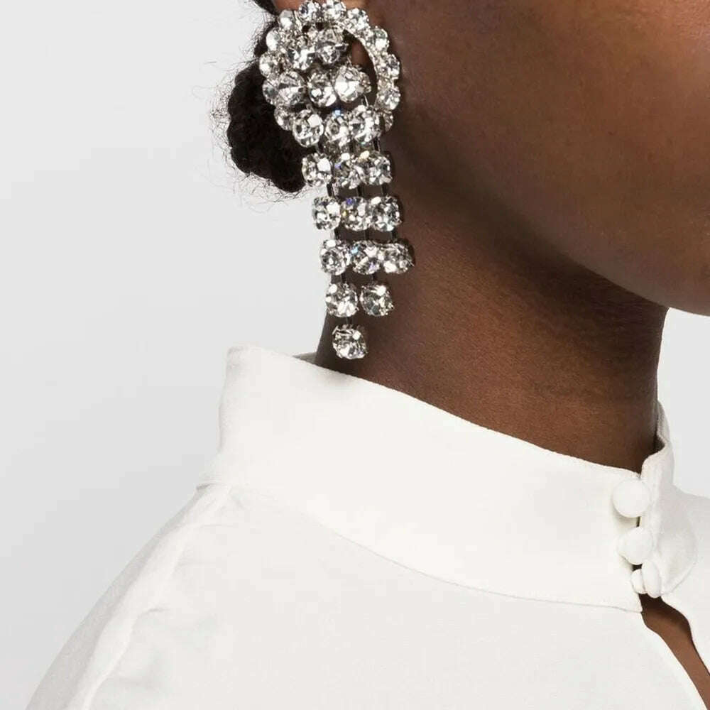 KIMLUD, XSBDOY Fashion Tassel Crystal Clip Earrings Wedding Accessories Elegant Jewelry Rhinestone Ear Clip on Earrings No Piercing, Gold-color, KIMLUD Womens Clothes