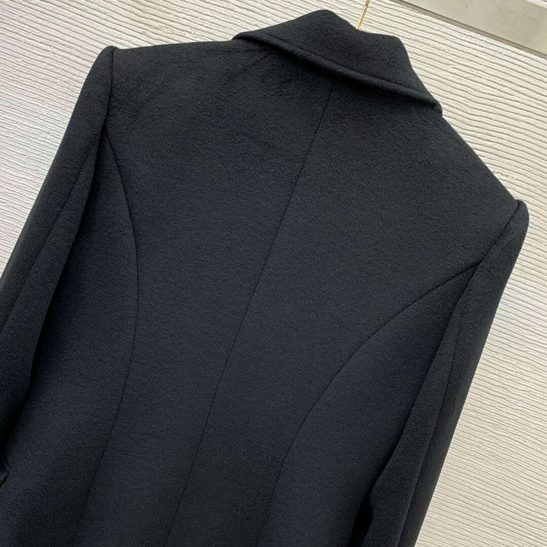 KIMLUD, Y1127 New Style High-end Custom thickened Warm tweed fabric, Double-breasted slim version lapel long sleeve long coat, KIMLUD Womens Clothes