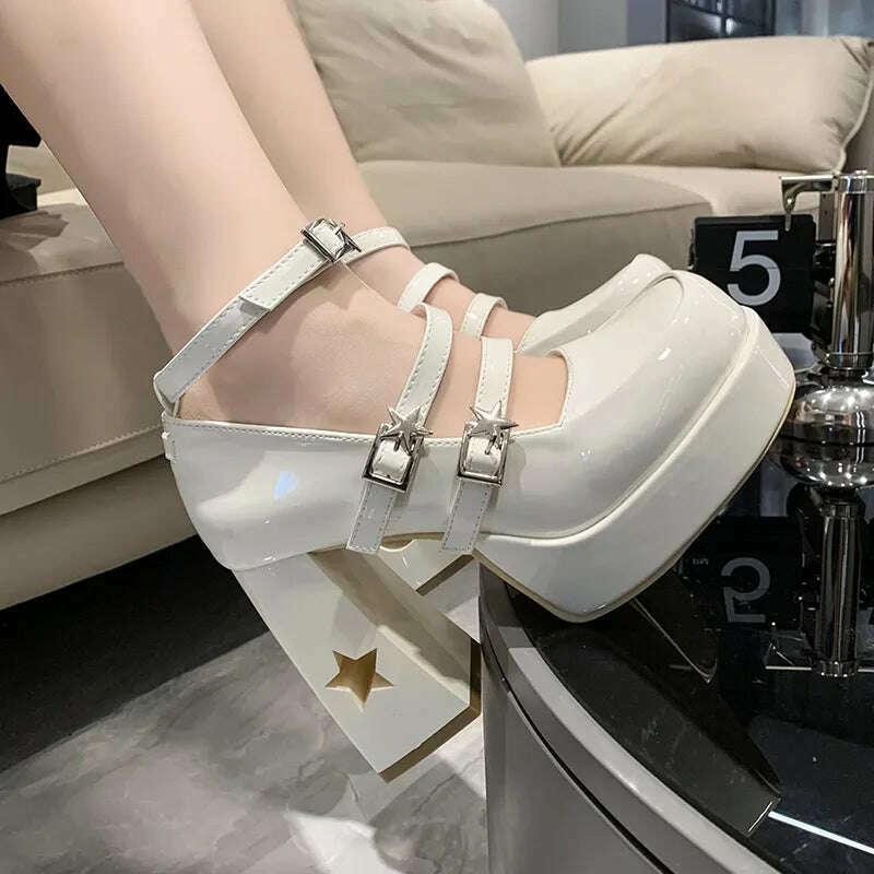 KIMLUD, Y2k Chunky Platform High Heels Pumps Women 2023 Spring Punk Thick Heel Mary Jane Lolita Shoes Woman Patent Leather Cosplay Shoes, KIMLUD Womens Clothes