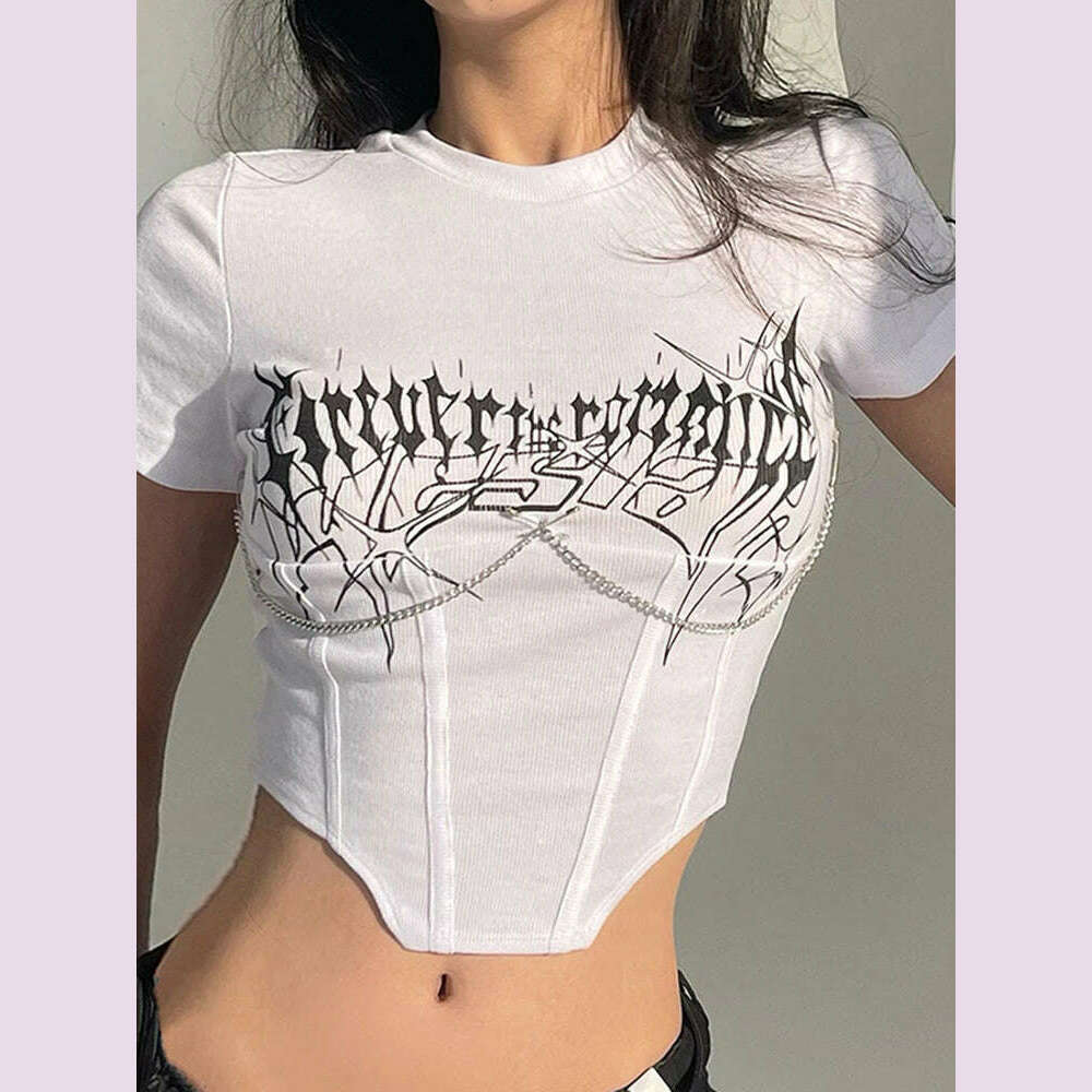 KIMLUD, Y2K Crop Top Female O Neck T Shirt White Corset Top Solid Streetwear Skinny Short Sleeve Tees Graphic T Shirts Women's Clothing, white / L, KIMLUD APPAREL - Womens Clothes