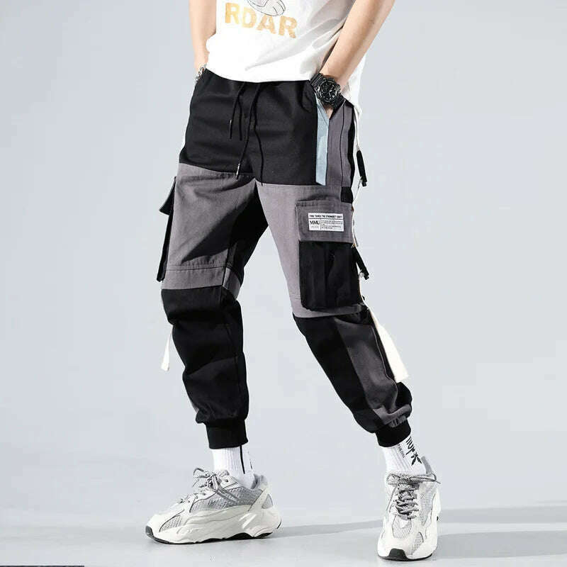 Y2K Joggers Cargo Pants For Men Casual Hip Hop Pocket Male Trousers Sweatpants Street Ribbons Techwear White Pant Pantalon Homme - KIMLUD