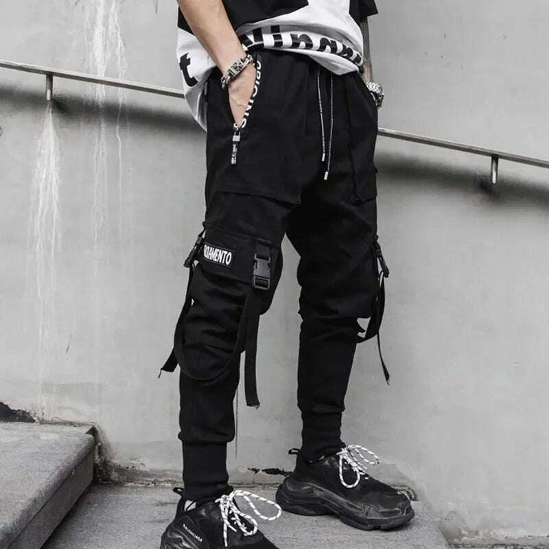 Y2K Joggers Cargo Pants For Men Casual Hip Hop Pocket Male Trousers Sweatpants Street Ribbons Techwear White Pant Pantalon Homme - KIMLUD