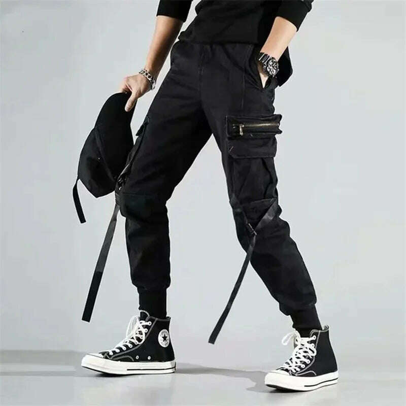Y2K Joggers Cargo Pants For Men Casual Hip Hop Pocket Male Trousers Sweatpants Street Ribbons Techwear White Pant Pantalon Homme - KIMLUD