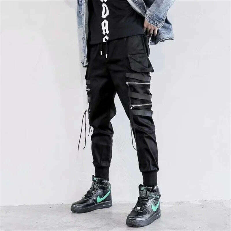 Y2K Joggers Cargo Pants For Men Casual Hip Hop Pocket Male Trousers Sweatpants Street Ribbons Techwear White Pant Pantalon Homme - KIMLUD