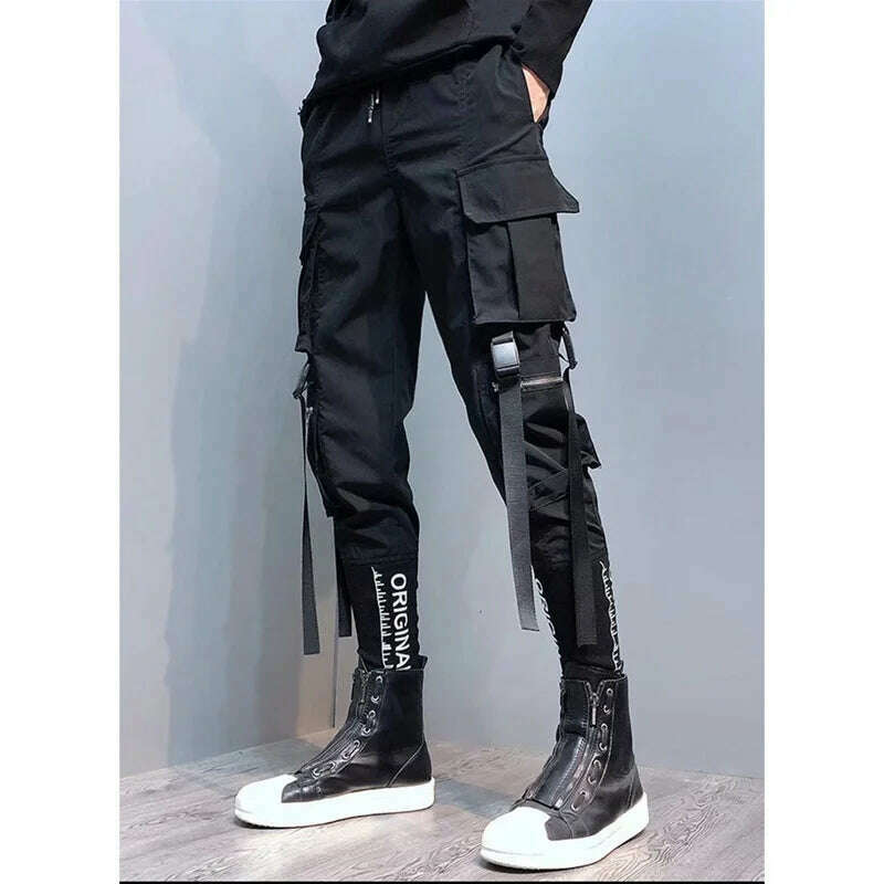 Y2K Joggers Cargo Pants For Men Casual Hip Hop Pocket Male Trousers Sweatpants Street Ribbons Techwear White Pant Pantalon Homme - KIMLUD