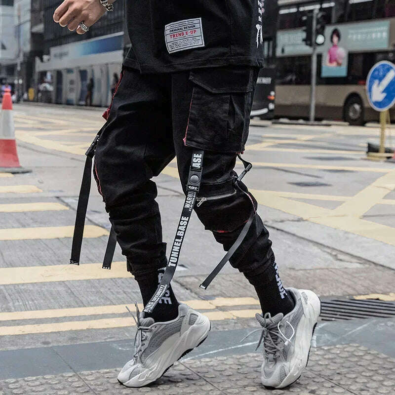 Y2K Joggers Cargo Pants For Men Casual Hip Hop Pocket Male Trousers Sweatpants Street Ribbons Techwear White Pant Pantalon Homme - KIMLUD