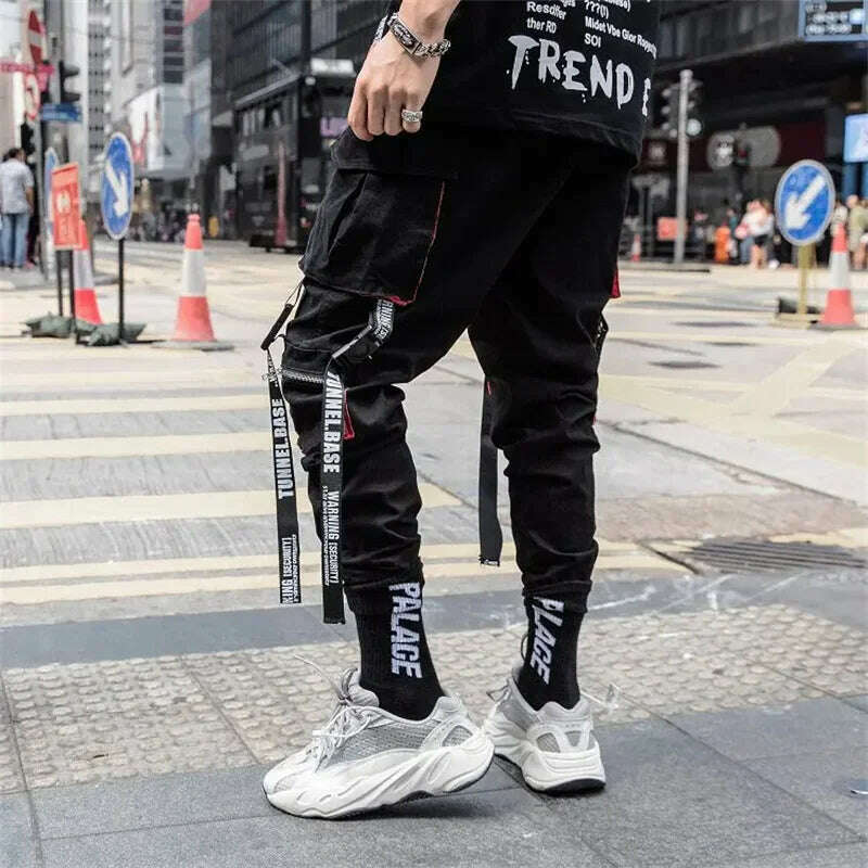 Y2K Joggers Cargo Pants For Men Casual Hip Hop Pocket Male Trousers Sweatpants Street Ribbons Techwear White Pant Pantalon Homme - KIMLUD