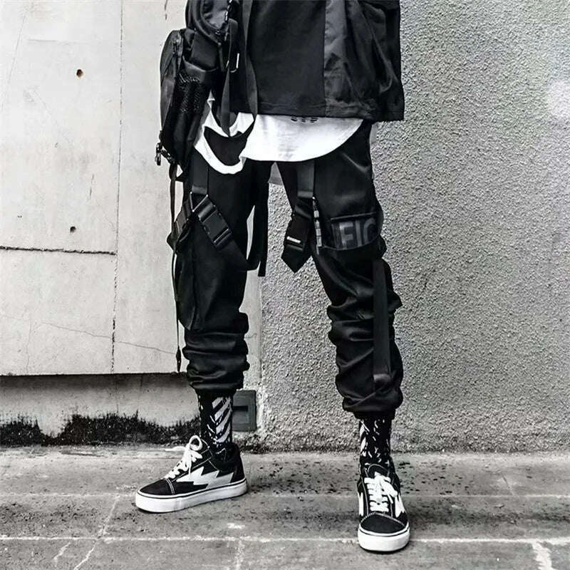 Y2K Joggers Cargo Pants For Men Casual Hip Hop Pocket Male Trousers Sweatpants Street Ribbons Techwear White Pant Pantalon Homme - KIMLUD