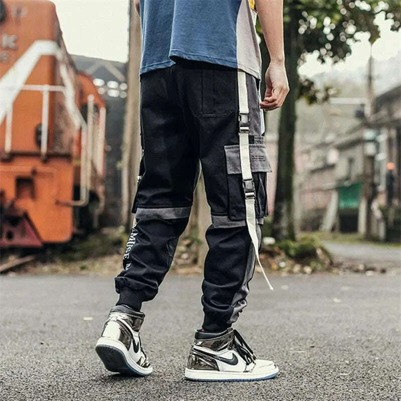 Y2K Joggers Cargo Pants For Men Casual Hip Hop Pocket Male Trousers Sweatpants Street Ribbons Techwear White Pant Pantalon Homme - KIMLUD