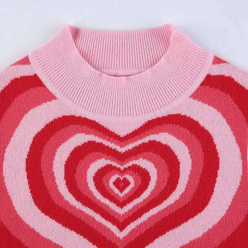 KIMLUD, Y2K Knitted Sweater Aesthetics Heart Striped Pullovers Sweater Girls Sweet Long Sleeve Turtleneck Jumper Autumn Streetwear, KIMLUD Womens Clothes