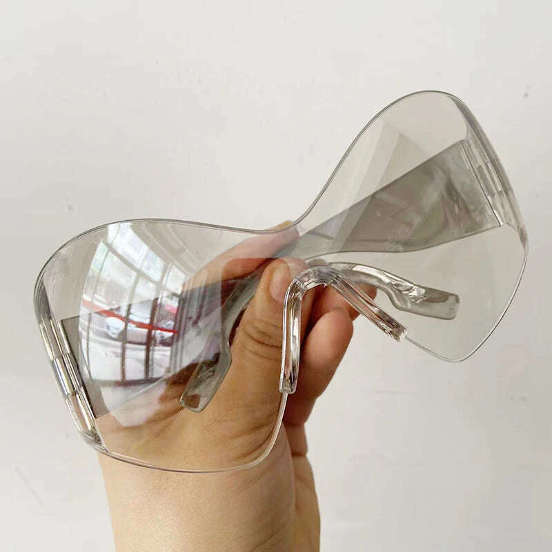 Y2K One Piece Punk Goggle Sunglasses Female Male Luxury Brand Designer Silver Sport Sun Glasses Oversized Eyewear Shades UV400 - KIMLUD