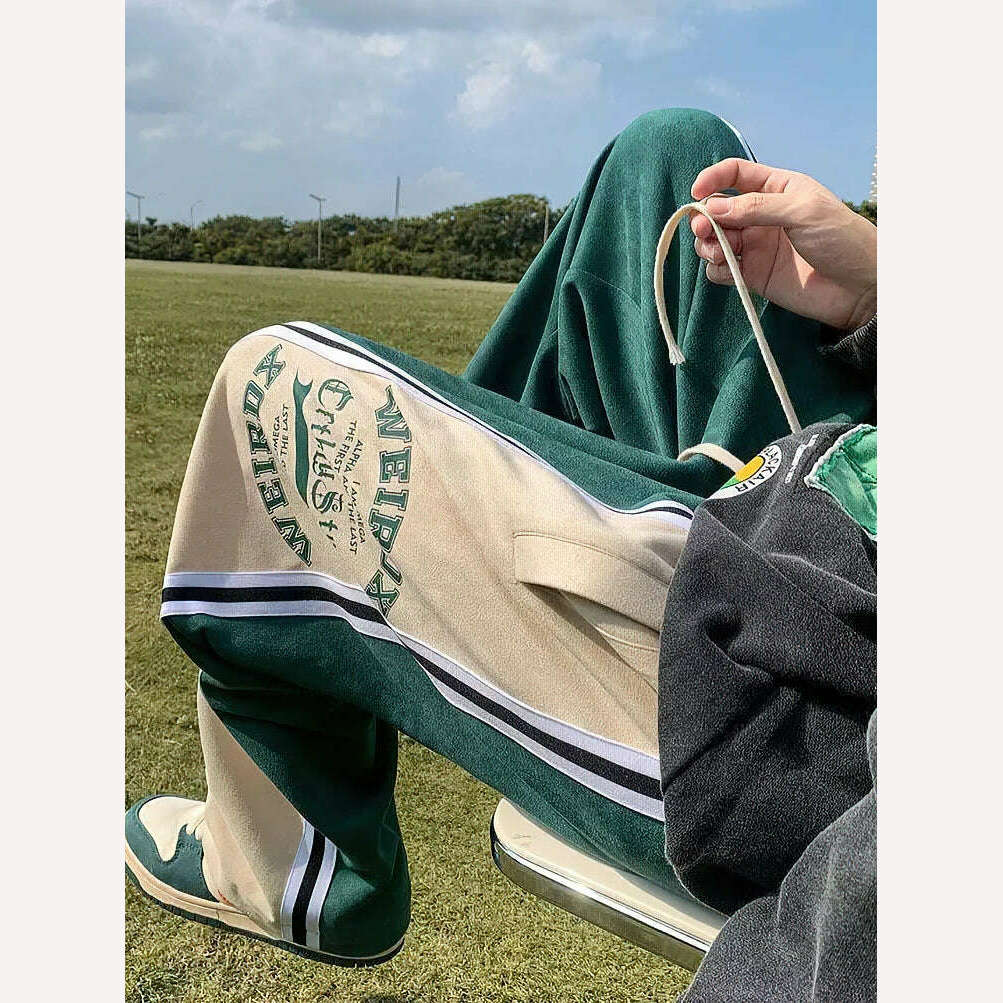 KIMLUD, Y2k Preppy Casual Sport Sweatpants Men Streetwear Hip Hop Stripe Straight Long Trousers Oversize Wide Leg Pants 2023 New, KIMLUD Womens Clothes