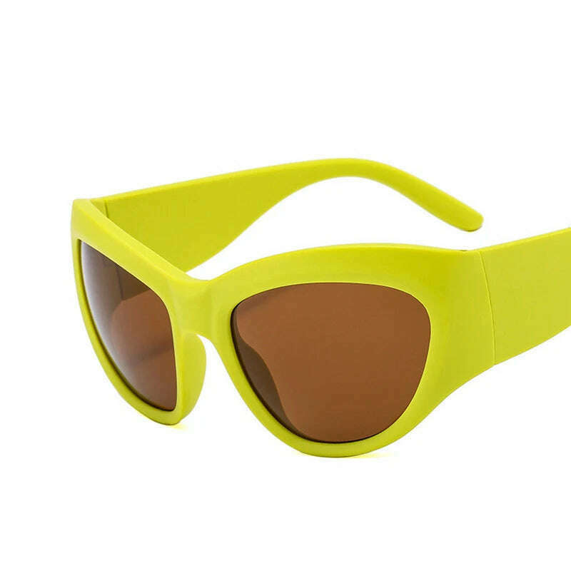 KIMLUD, Y2K Punk Women Men Mirror Sunglasses Futuristic Steampunk Luxury Brand Designer Vintage Shades UV400 Eyewear, Yellow, KIMLUD APPAREL - Womens Clothes