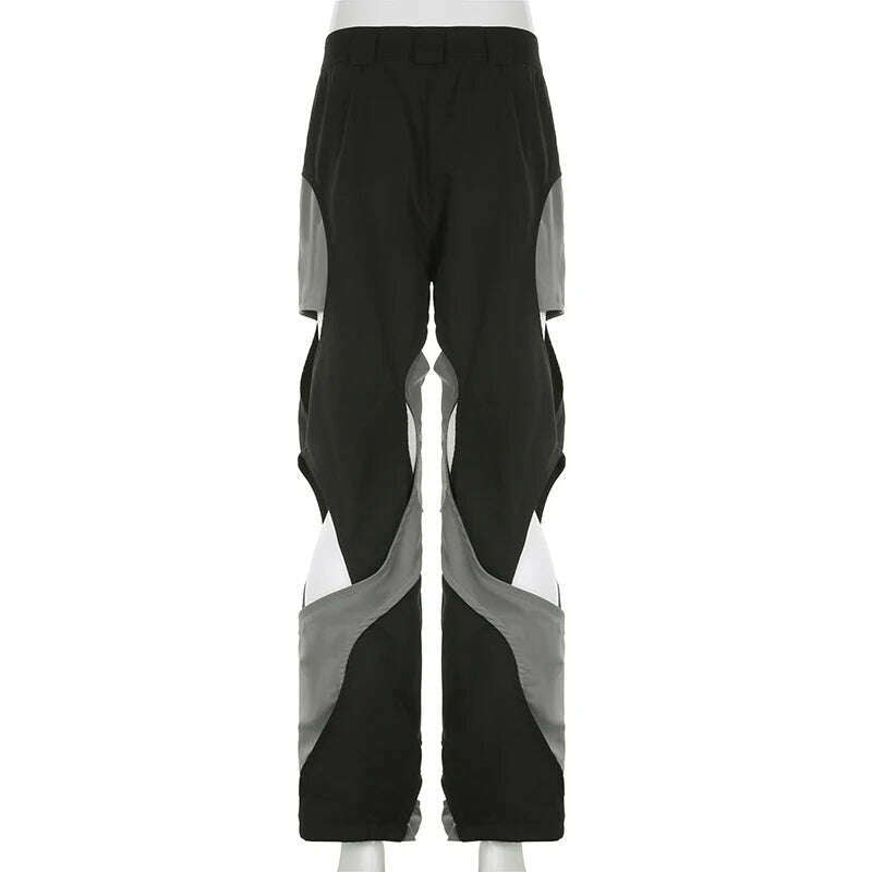 KIMLUD, y2k Techwear Casual Pants Chic Contrast Hollow Out Baggy Women Cargo Pants Streetwear Low Rise Sweatpants Korean Fashion, KIMLUD Womens Clothes