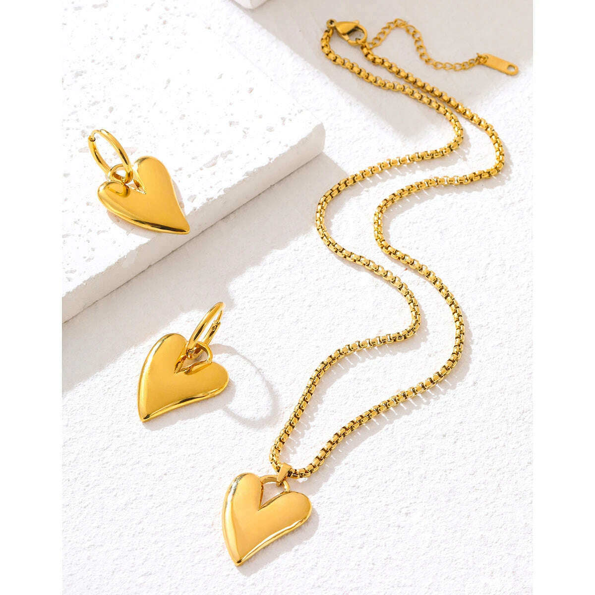 KIMLUD, YACHAN 18K Gold Plated Stainless Steel Irregular Heart Necklace Earrings for Women Glossy Chic Waterproof Jewelry Set, KIMLUD Womens Clothes
