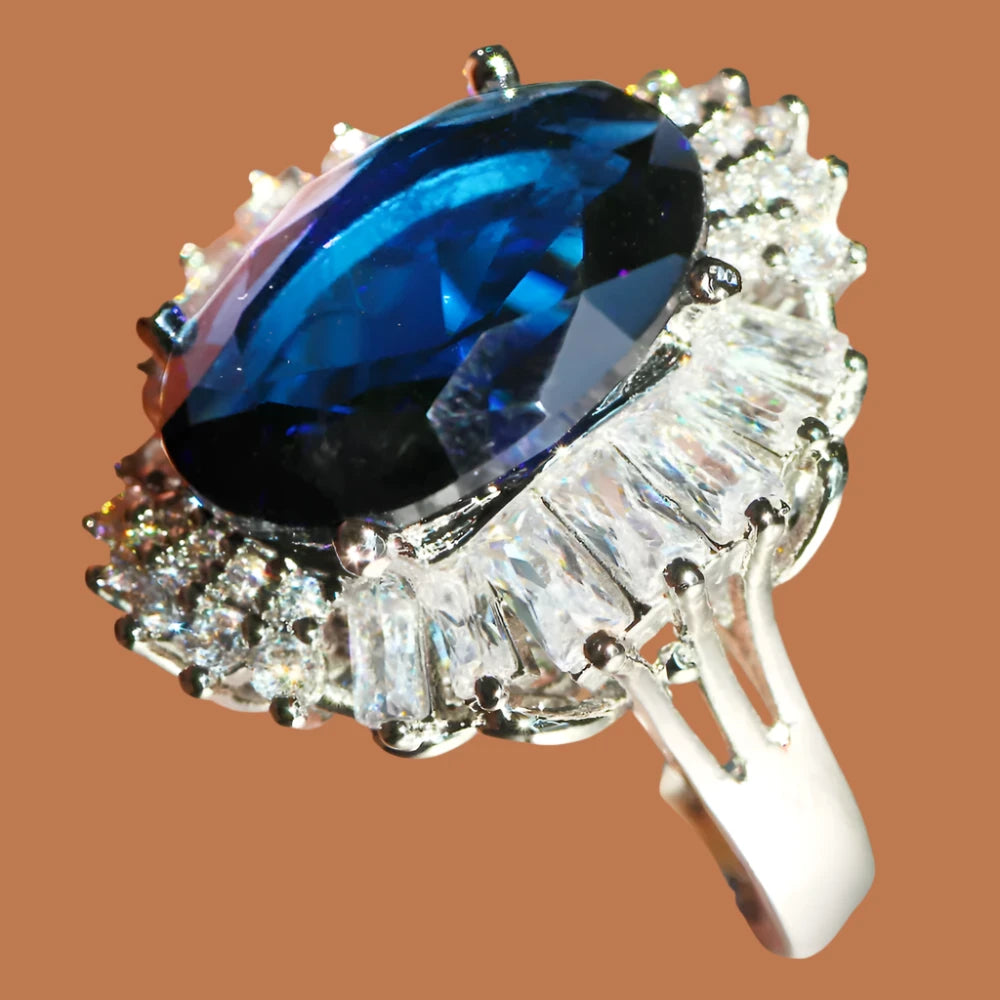 KIMLUD, YaYI Fine Jewelry 12*16mm Gemstone Sapphire Zircon Silver Color Engagement Wedding Valentine's Day Girls Rings, KIMLUD Womens Clothes
