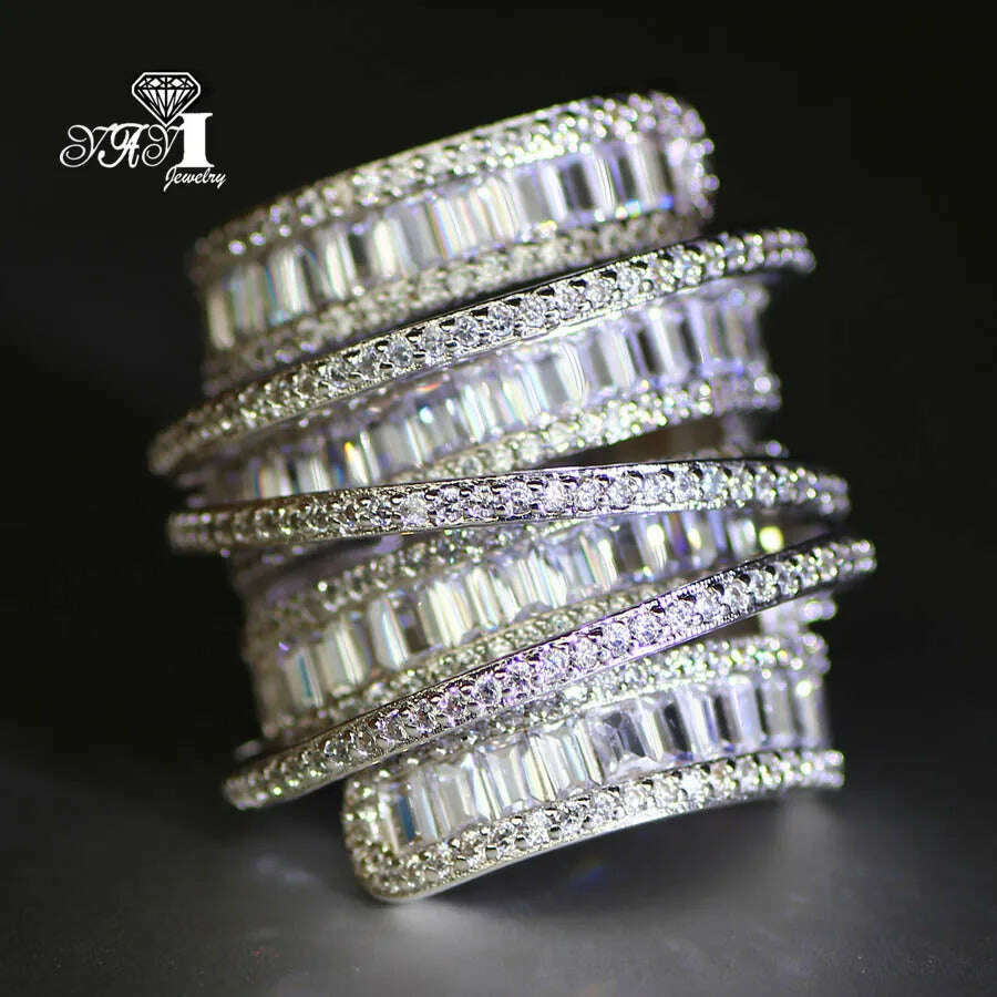 KIMLUD, YaYI Jewelry Fashion Complex Design Princess Cut 260pcs+ AAAAA White Zircon Silver Color Engagement Wedding Party Gift Rings, KIMLUD Womens Clothes