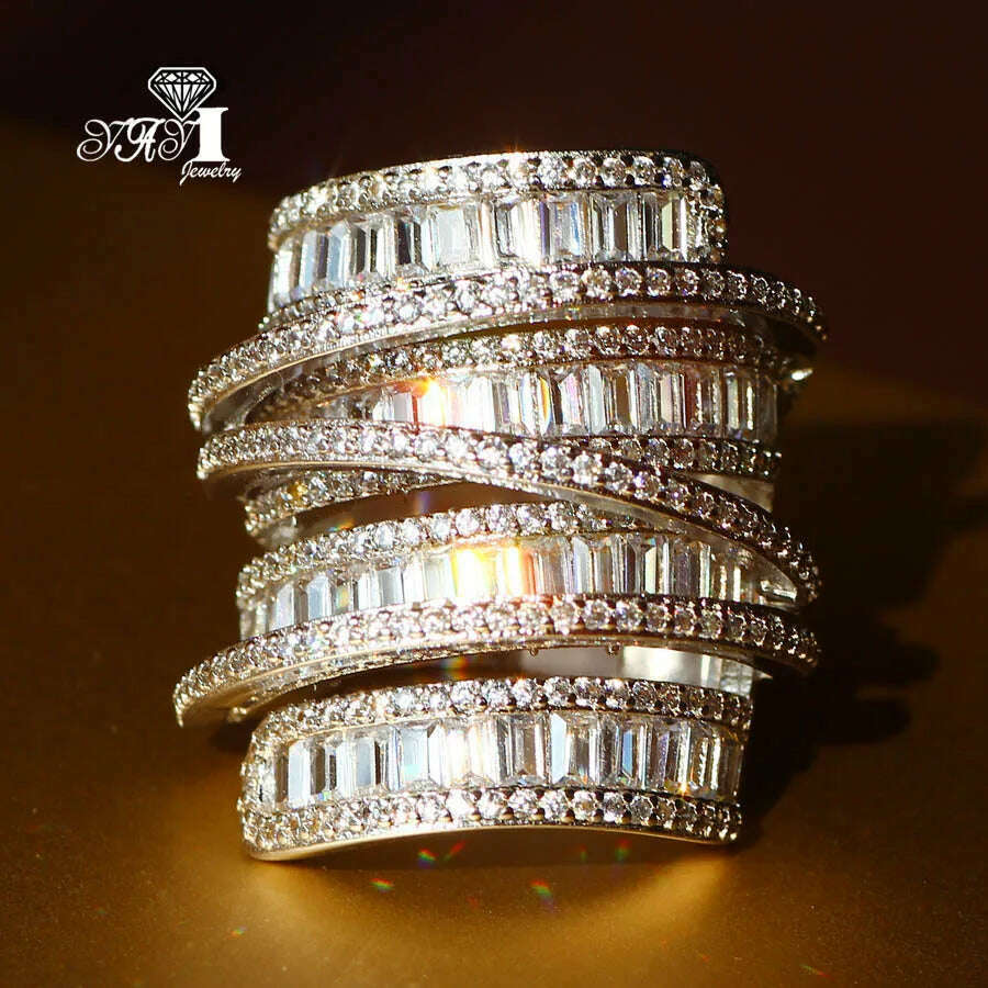 KIMLUD, YaYI Jewelry Fashion Complex Design Princess Cut 260pcs+ AAAAA White Zircon Silver Color Engagement Wedding Party Gift Rings, KIMLUD Womens Clothes