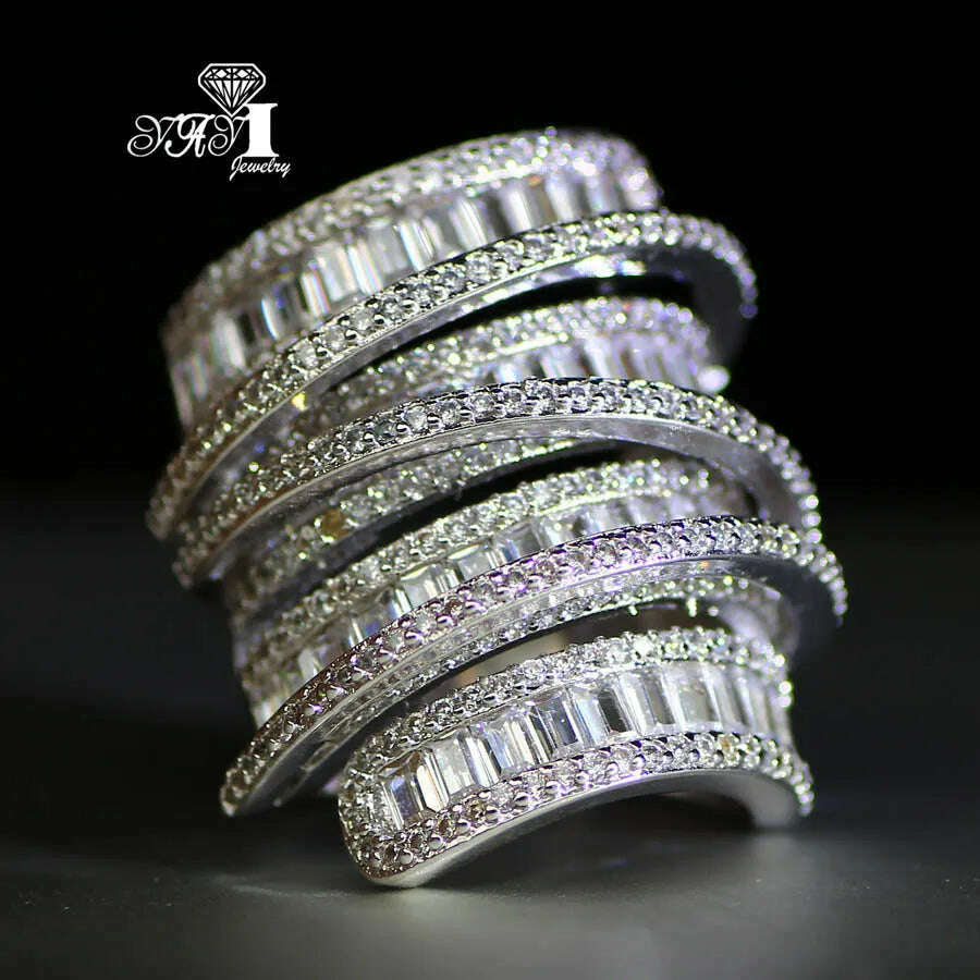KIMLUD, YaYI Jewelry Fashion Complex Design Princess Cut 260pcs+ AAAAA White Zircon Silver Color Engagement Wedding Party Gift Rings, KIMLUD Womens Clothes