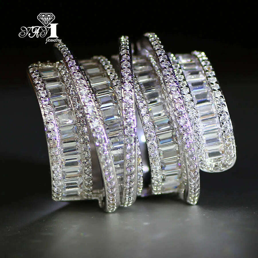 KIMLUD, YaYI Jewelry Fashion Complex Design Princess Cut 260pcs+ AAAAA White Zircon Silver Color Engagement Wedding Party Gift Rings, KIMLUD Womens Clothes