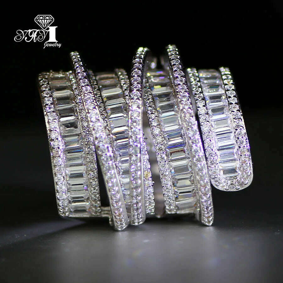 KIMLUD, YaYI Jewelry Fashion Complex Design Princess Cut 260pcs+ AAAAA White Zircon Silver Color Engagement Wedding Party Gift Rings, KIMLUD Womens Clothes