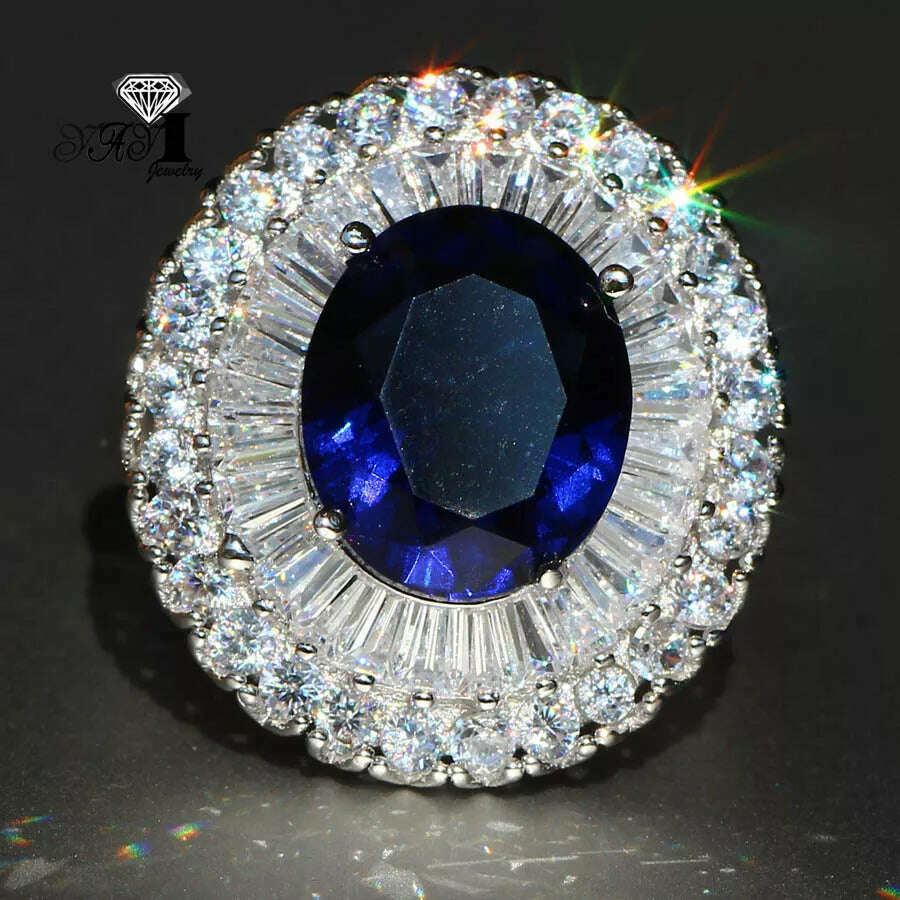 KIMLUD, YaYI Jewelry Fashion Princess Cut 5.5CT Blue Sapphire Natural Zircon Silver Color Engagement wedding Party Rings, KIMLUD Womens Clothes