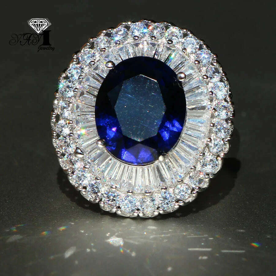 KIMLUD, YaYI Jewelry Fashion Princess Cut 5.5CT Blue Sapphire Natural Zircon Silver Color Engagement wedding Party Rings, KIMLUD Womens Clothes