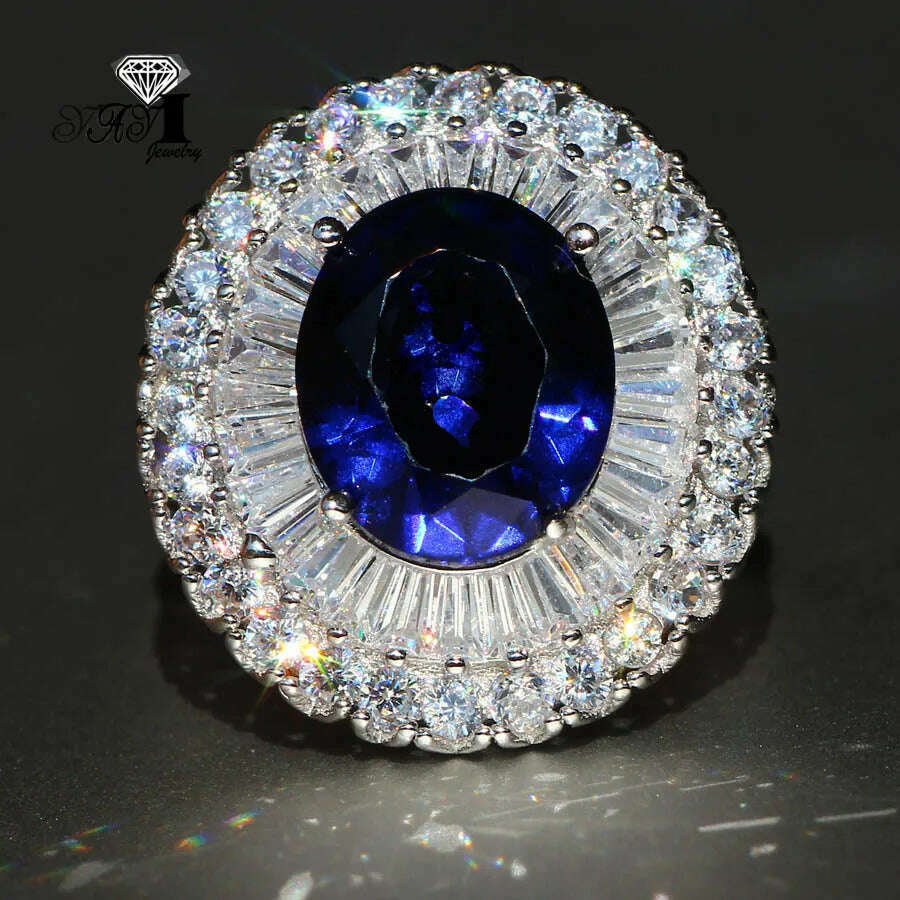 KIMLUD, YaYI Jewelry Fashion Princess Cut 5.5CT Blue Sapphire Natural Zircon Silver Color Engagement wedding Party Rings, KIMLUD Womens Clothes