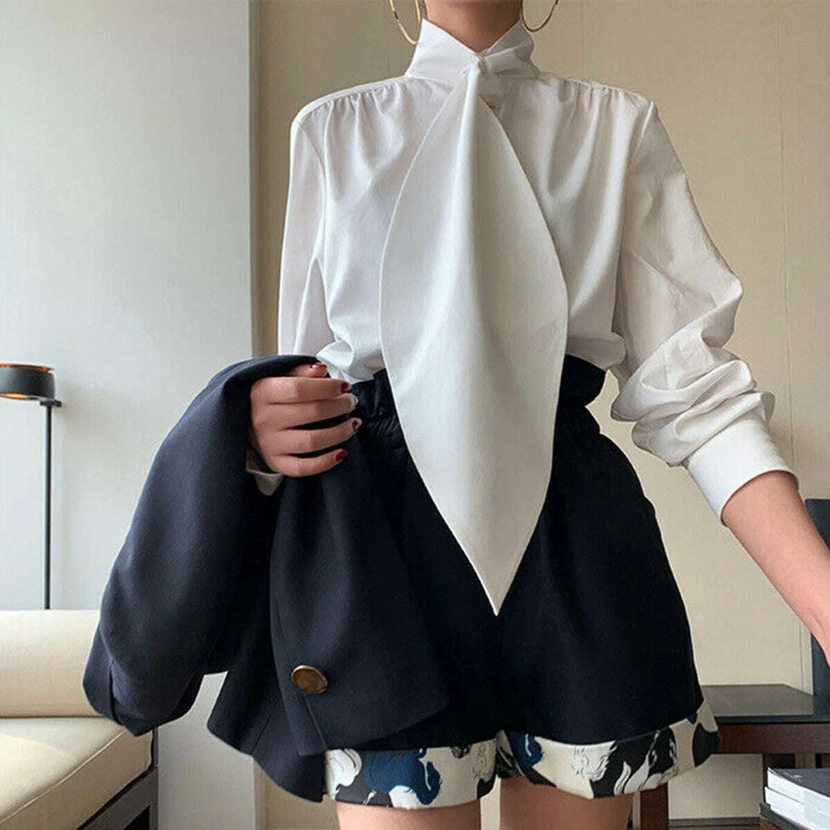 KIMLUD, Yeezzi 2022 Spring Summer Female Elegant White Long Sleeves Oversize Tops Shirt Blouse For Women, KIMLUD Womens Clothes