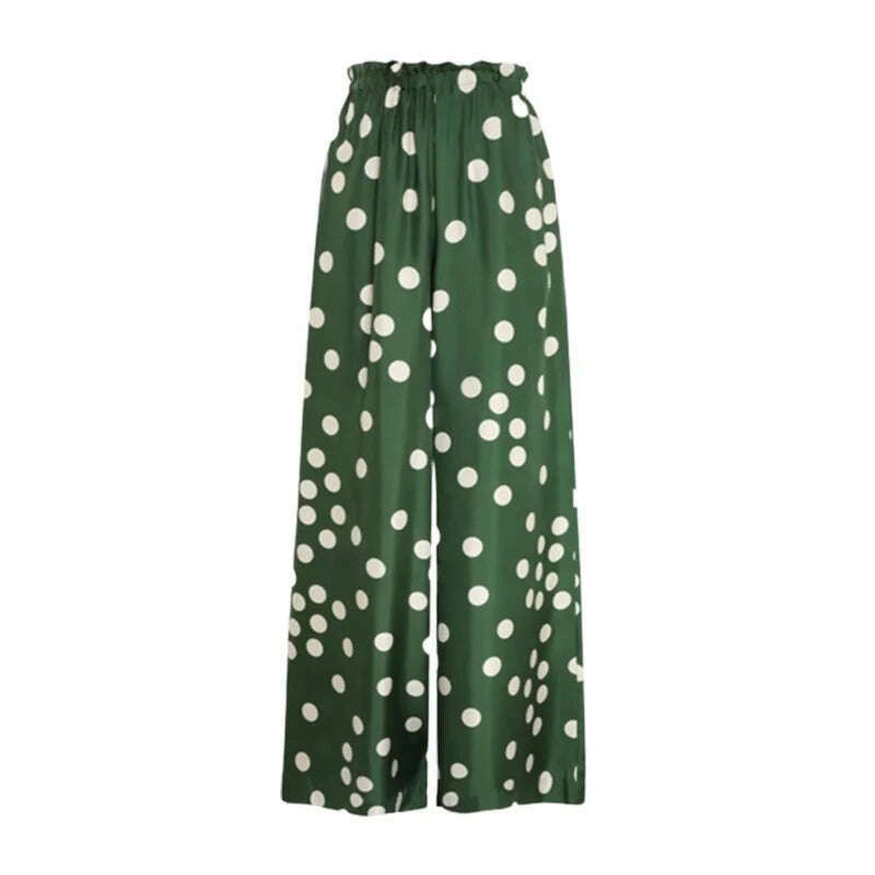 KIMLUD, Yeezzi 2023 New Arrivals Korean Fashion Polka-Dot Elasticity Waist Wide Leg Pants Summer Small Fresh Green Trousers For Women, KIMLUD Womens Clothes