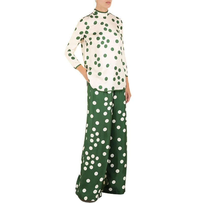 KIMLUD, Yeezzi 2023 New Arrivals Korean Fashion Polka-Dot Elasticity Waist Wide Leg Pants Summer Small Fresh Green Trousers For Women, KIMLUD Womens Clothes