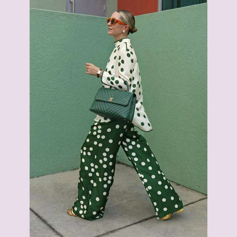 KIMLUD, Yeezzi 2023 New Arrivals Korean Fashion Polka-Dot Elasticity Waist Wide Leg Pants Summer Small Fresh Green Trousers For Women, KIMLUD Womens Clothes