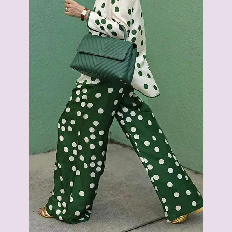 KIMLUD, Yeezzi 2023 New Arrivals Korean Fashion Polka-Dot Elasticity Waist Wide Leg Pants Summer Small Fresh Green Trousers For Women, KIMLUD Womens Clothes
