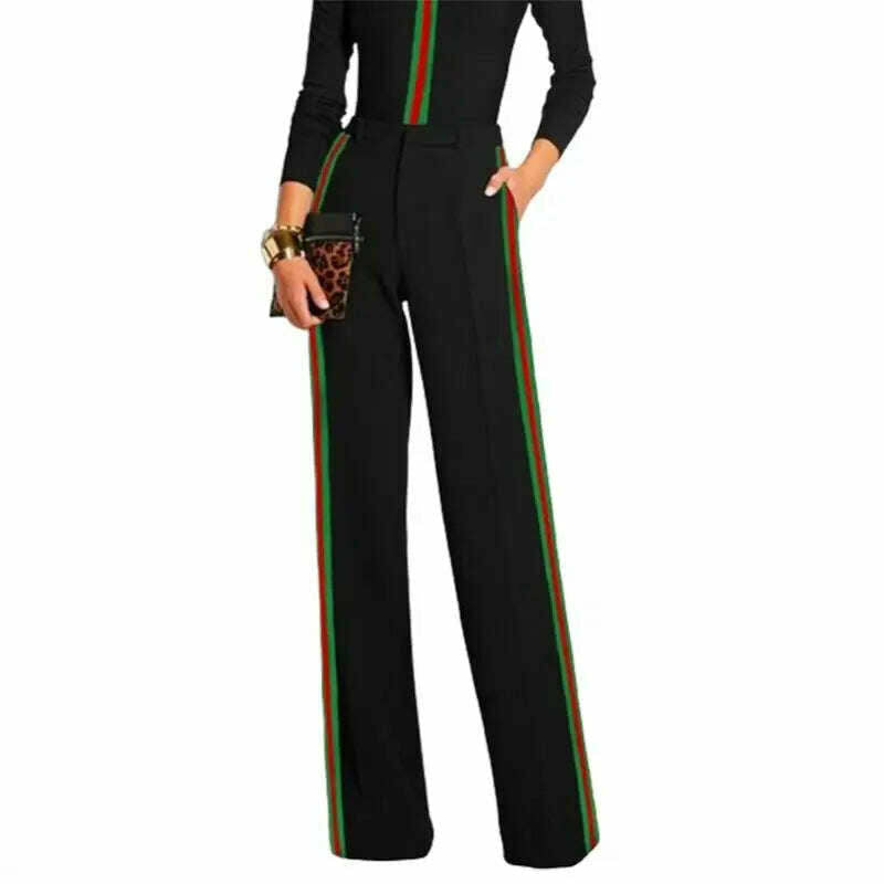 KIMLUD, Yeezzi 2024 New Fashion Women Striped Straight-Leg Pants Spring Summer Loose High Waist Zipper Casual Office Trousers Bottoms, KIMLUD Womens Clothes