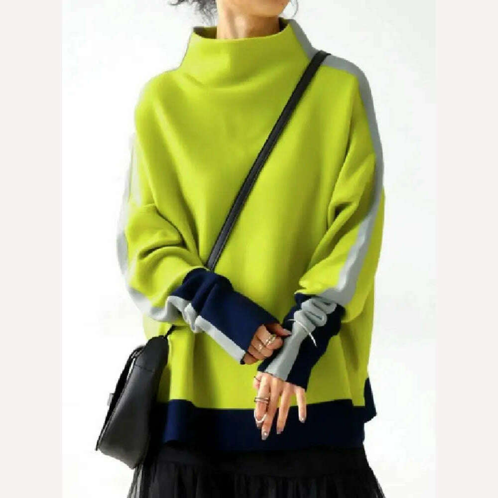 KIMLUD, Yeezzi 2024 New Women Fashion Contrast Color High Neck Hoodless Sweatshirts Autumn Winter Long Sleeves Casual Pullovers Tops, KIMLUD Womens Clothes