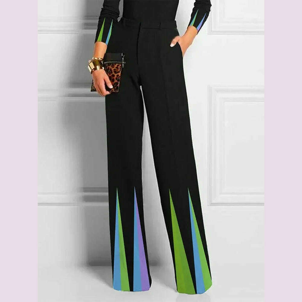 KIMLUD, Yeezzi 2025 New Women Fashion Striped Two Piece Sets Long Sleeves Skinny High Neck Tops Elastic High Waisted Straight Leg Pants, KIMLUD Womens Clothes