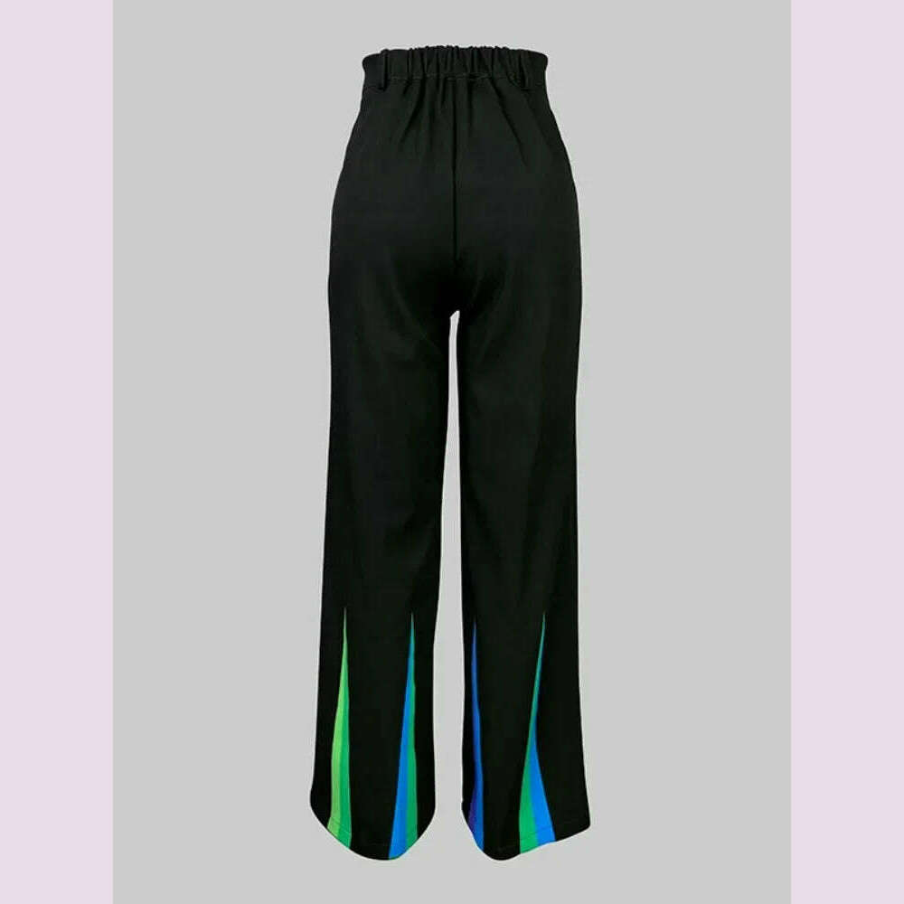 KIMLUD, Yeezzi 2025 New Women Fashion Striped Two Piece Sets Long Sleeves Skinny High Neck Tops Elastic High Waisted Straight Leg Pants, KIMLUD Womens Clothes