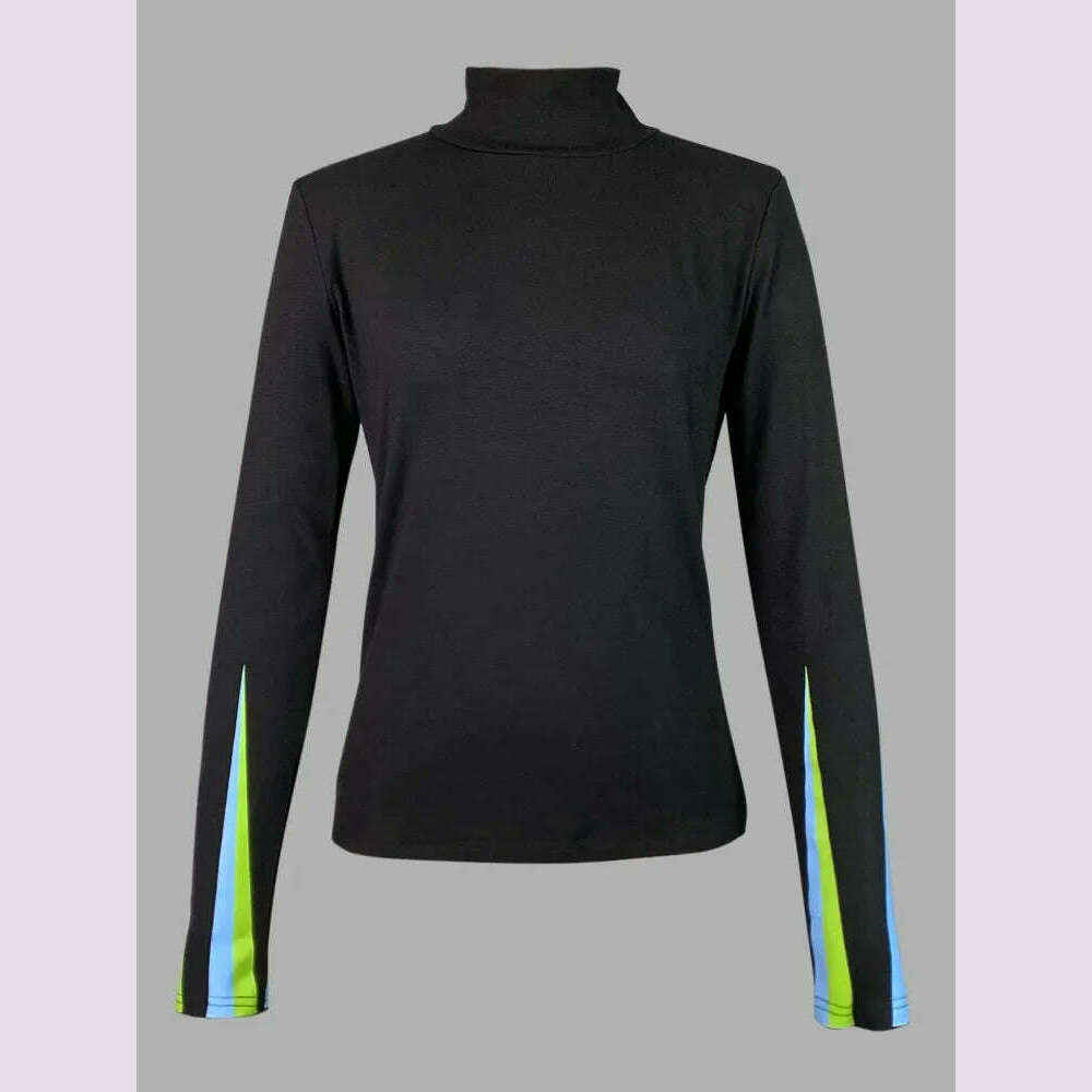 KIMLUD, Yeezzi 2025 New Women Fashion Striped Two Piece Sets Long Sleeves Skinny High Neck Tops Elastic High Waisted Straight Leg Pants, KIMLUD Womens Clothes