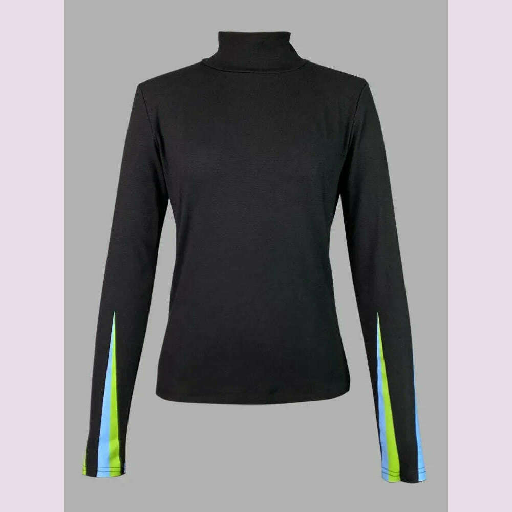 KIMLUD, Yeezzi 2025 New Women Fashion Striped Two Piece Sets Long Sleeves Skinny High Neck Tops Elastic High Waisted Straight Leg Pants, Tops / M, KIMLUD APPAREL - Womens Clothes