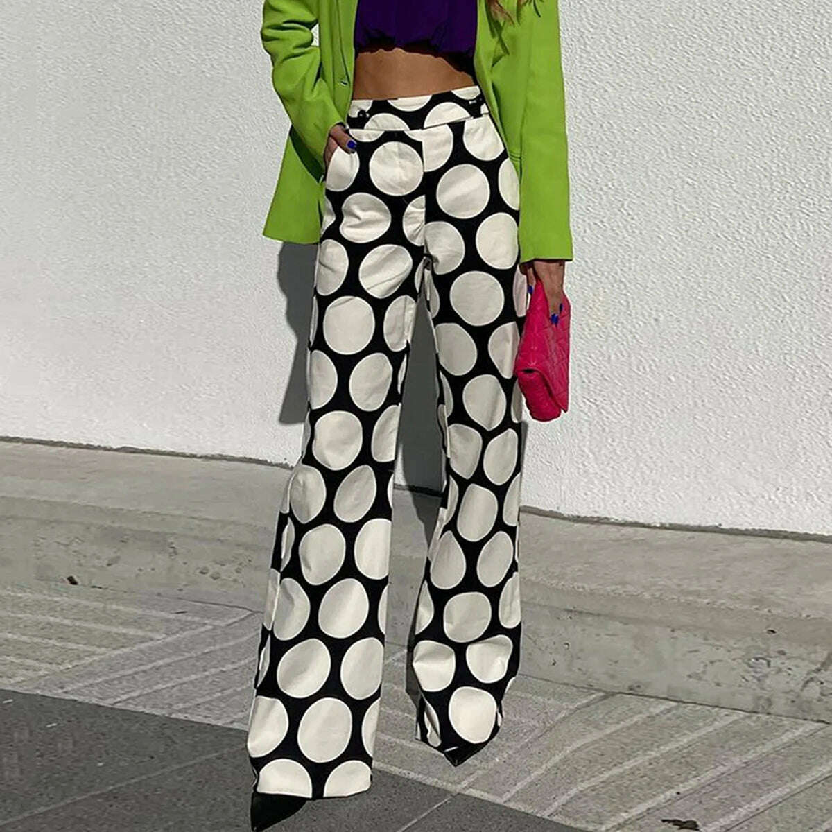 KIMLUD, Yeezzi Fashion Female White Black Bottom Casual Original Contrast Color Polka-Dot Printed Wide Leg Pants for Women 2022 New, WHIITE BLACk / S, KIMLUD APPAREL - Womens Clothes