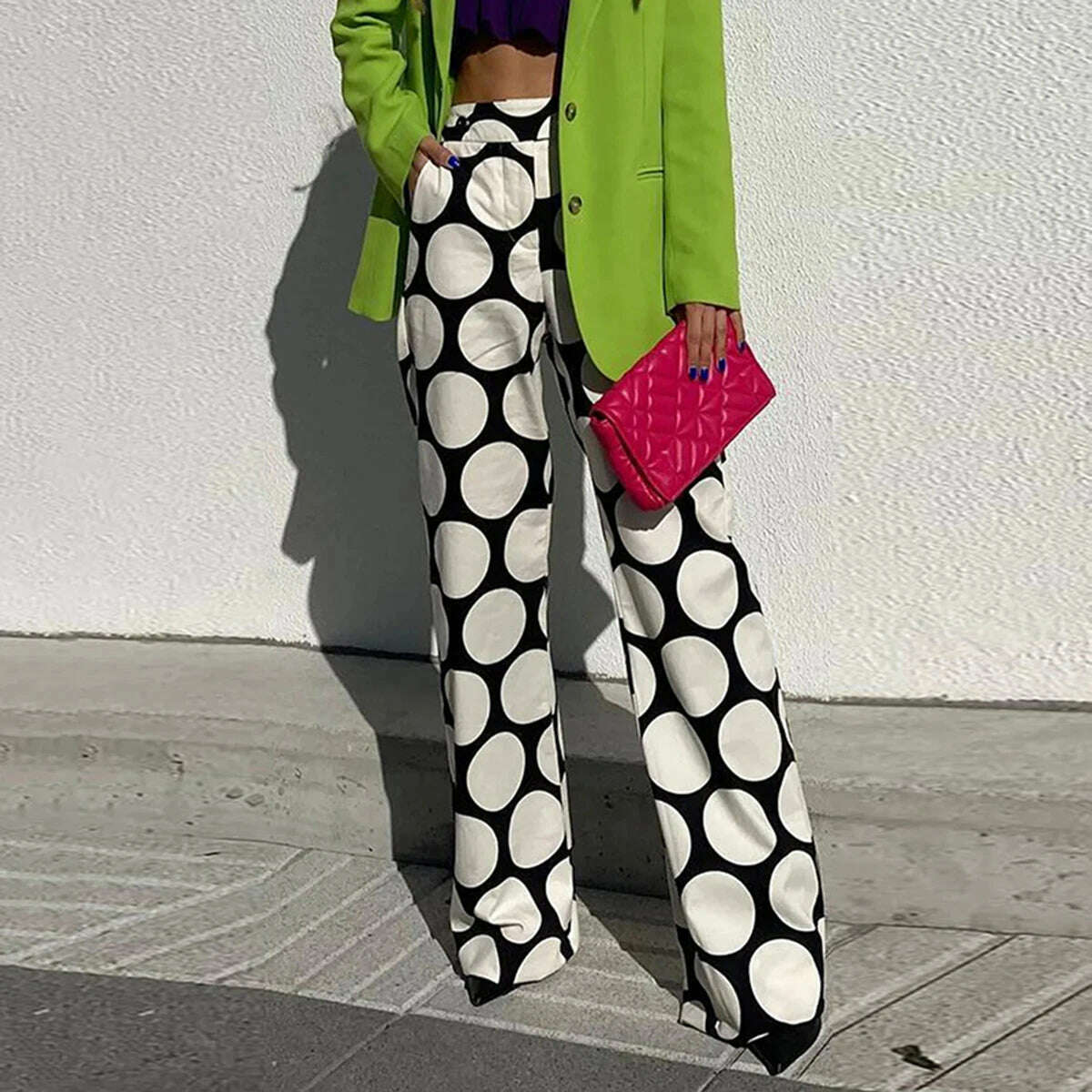 KIMLUD, Yeezzi Fashion Female White Black Bottom Casual Original Contrast Color Polka-Dot Printed Wide Leg Pants for Women 2022 New, KIMLUD Womens Clothes
